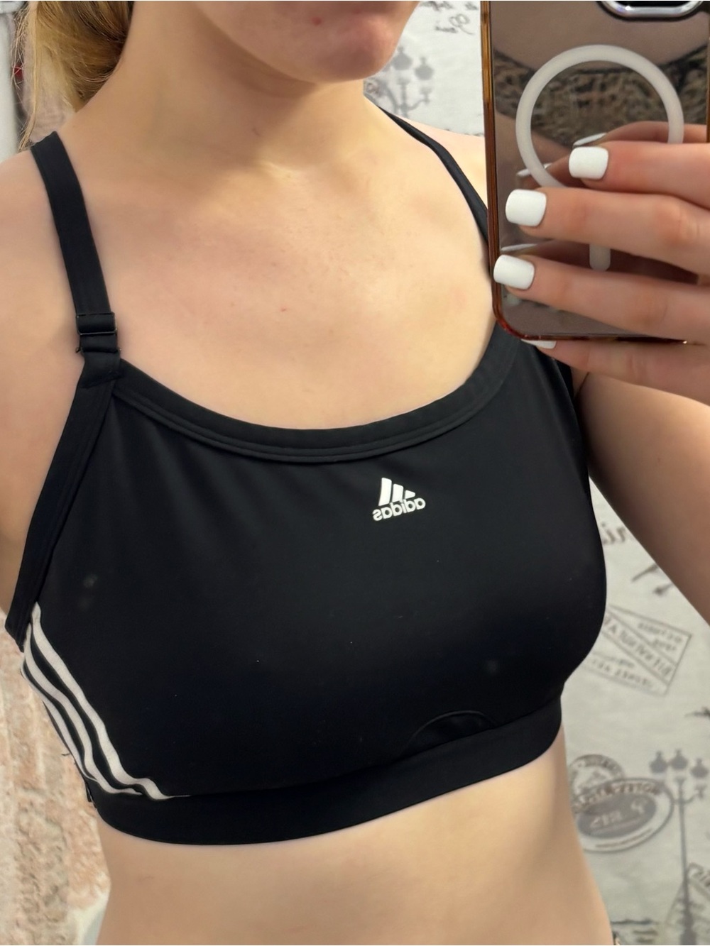 adidas Black Sports Bra with White Stripes